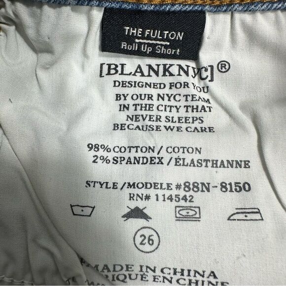 Blank Nyc The Fulton Roll Up Denim Medium Blue Distressed Womens Jean Shorts 26 - Picture 10 of 13